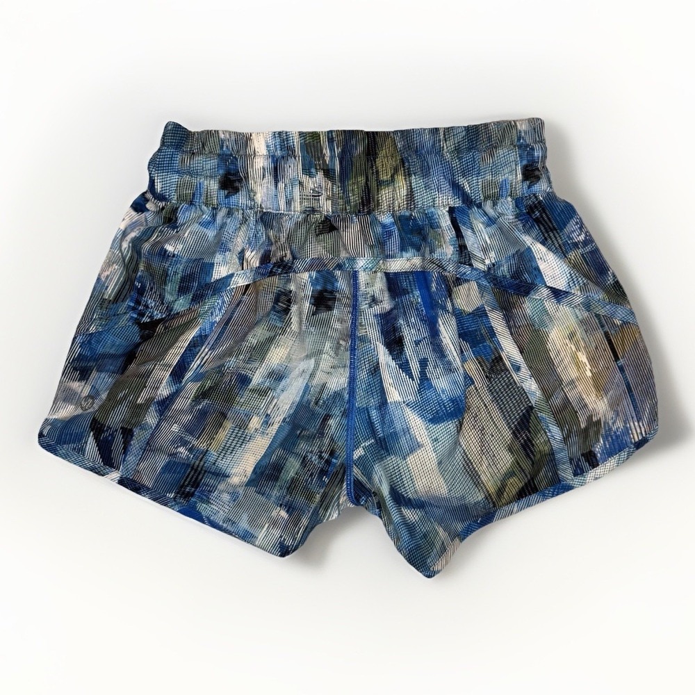 Lululemon Shorts Womens 4 Blue Green Tracker Abstract Running Athletic Yoga - Picture 5 of 13